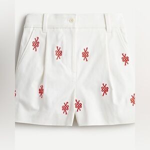 J. Crew White Shorts with Red Embroidered Motifs